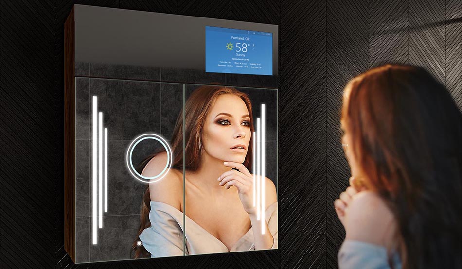 Miroir de salle de bain Sarah avec tablette – miroir lumineux | ARTFORMA