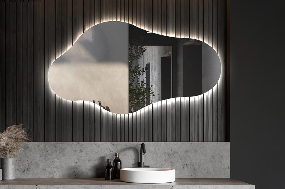 Miroir irrégulier avec éclairage LED d’ambiance – miroir décoratif | ARTFORMA
