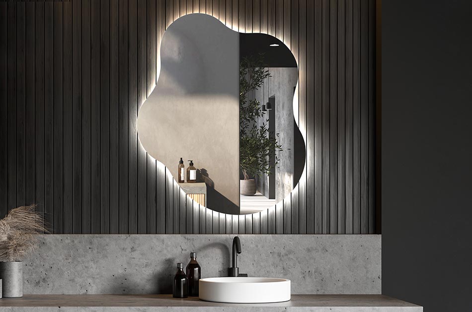 Miroir irrégulier avec éclairage LED d’ambiance – miroir décoratif | ARTFORMA