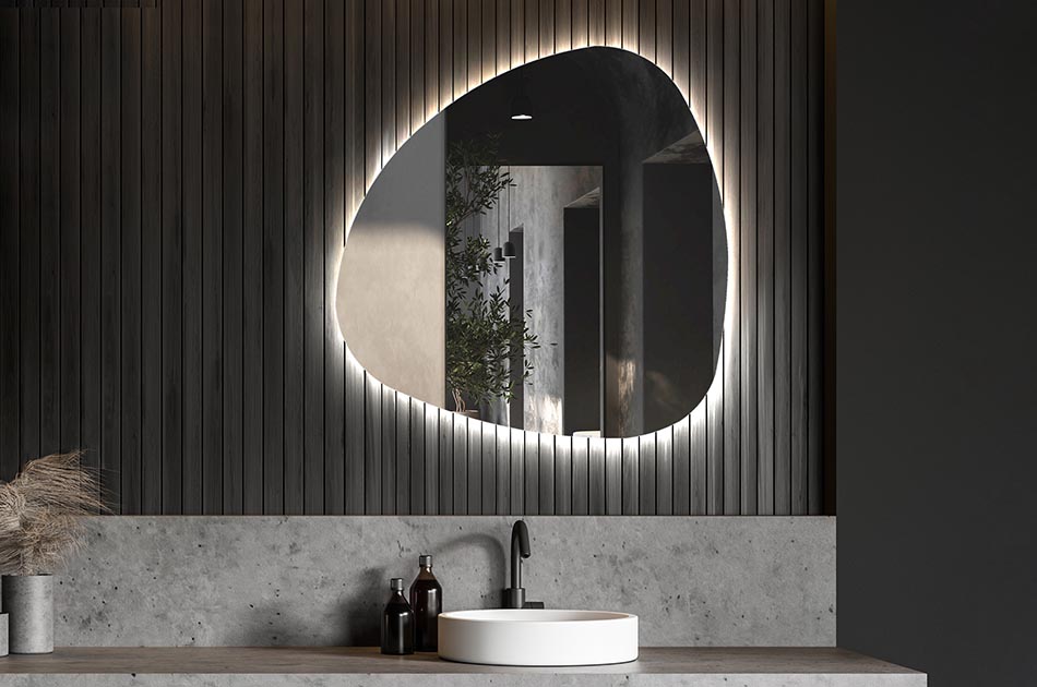 Miroir irrégulier avec éclairage LED d’ambiance – miroir décoratif | ARTFORMA