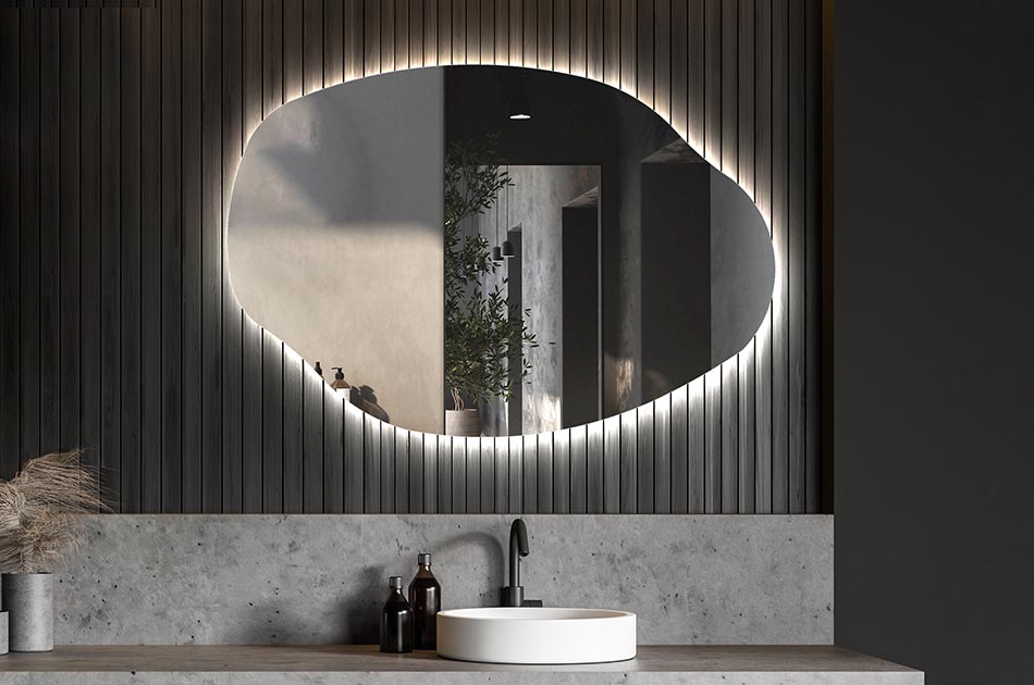 Miroir irrégulier avec éclairage LED d’ambiance – miroir décoratif | ARTFORMA