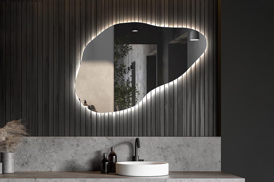 Miroir irrégulier avec éclairage LED d’ambiance – miroir décoratif | ARTFORMA