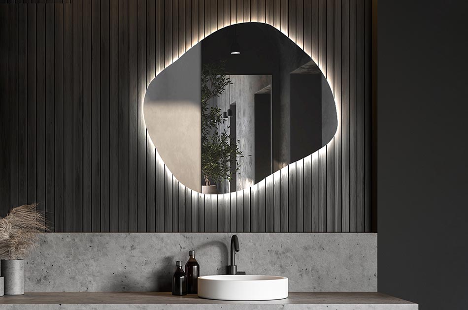 Miroir irrégulier avec éclairage LED d’ambiance – miroir décoratif | ARTFORMA