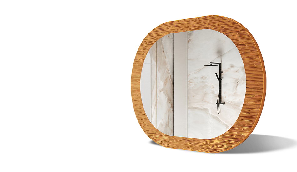 Miroir dans un cadre avec une décoration métallique. Symbole d'élégance moderne