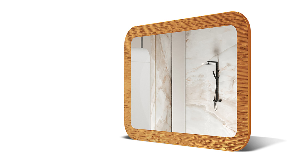 Miroir dans un cadre avec une décoration métallique. Symbole d'élégance moderne