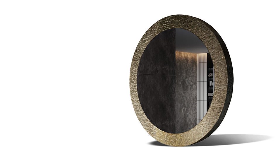 Miroir dans un cadre en laminé pierre. La force de la nature