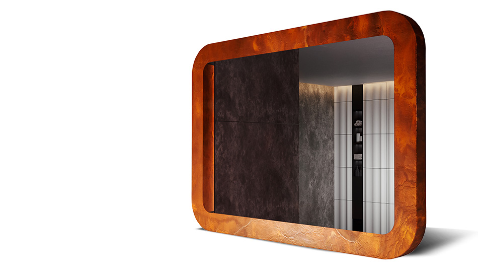 Miroir dans un cadre en laminé pierre. La force de la nature