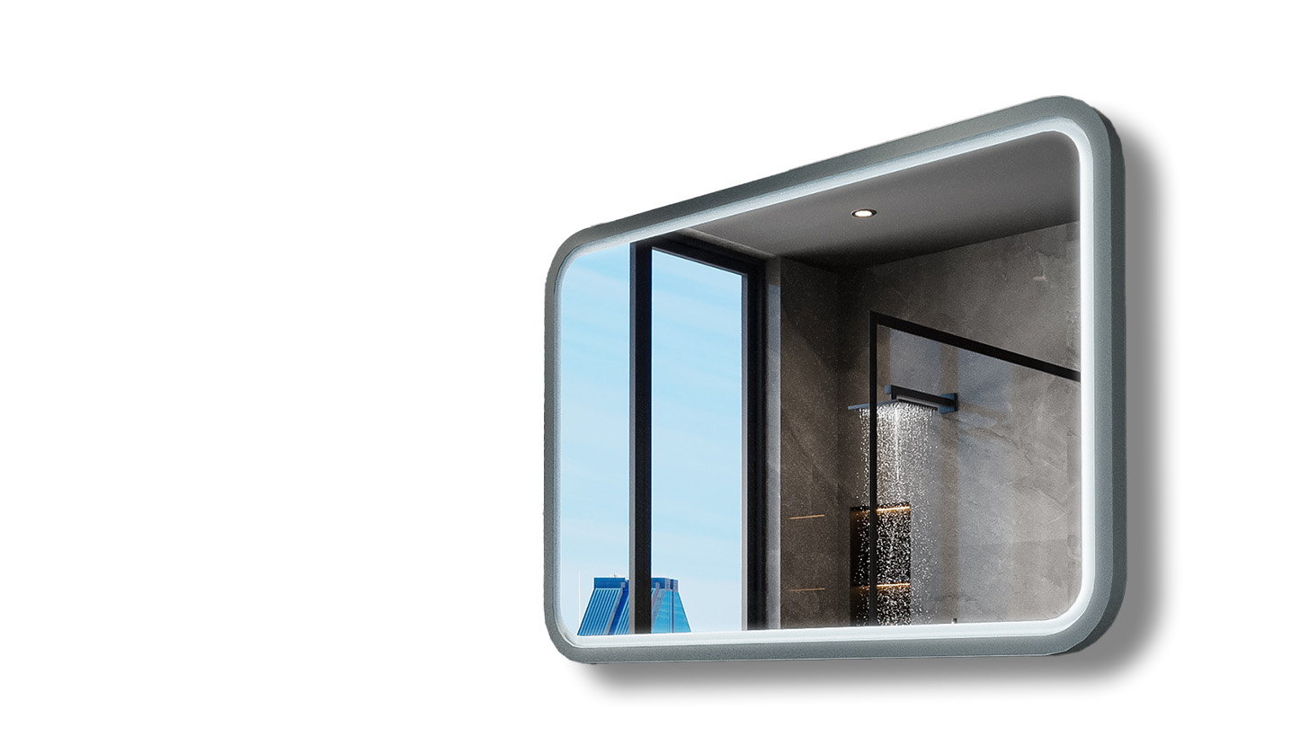 Miroirs dans un cadre en chêne massif avec éclairage LED