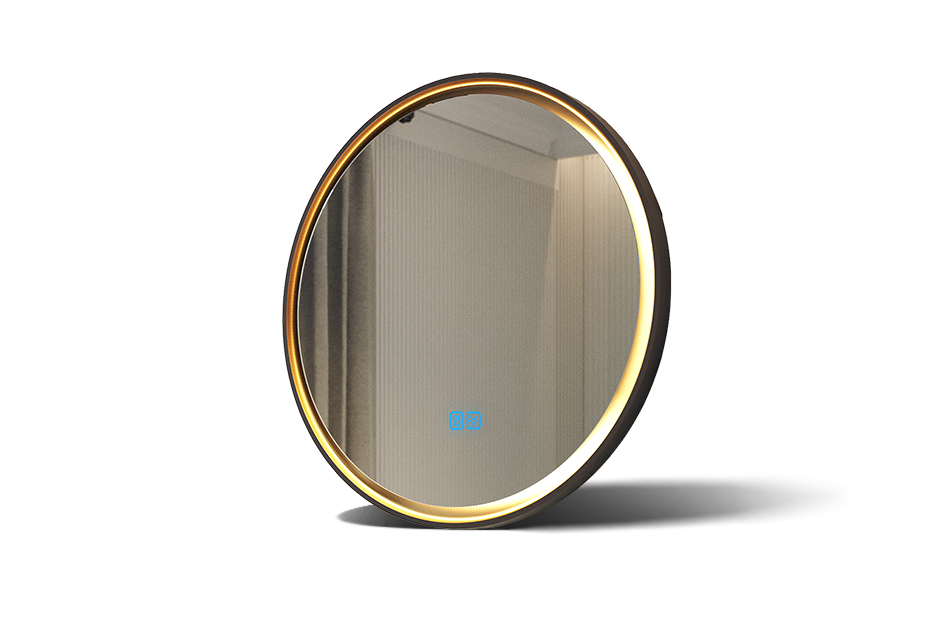 Miroir avec cadre en métal et éclairage LED