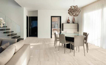 Carrelage en grès cérame pour sol, 60 x 120 cm, beige mat, référence A4H1063, Memento Travertino Ambra Mat