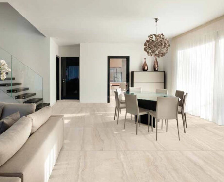 Carrelage en grès cérame pour sol, 60 x 120 cm, beige mat, référence A4H1063, Memento Travertino Ambra Mat