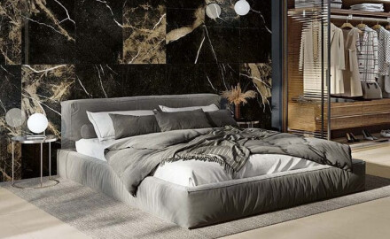 Carrelage en grès émaillé pour sol, 60 x 120, noir avec des veines dorées, brillant, rectifié, A4H109 Pierre Black