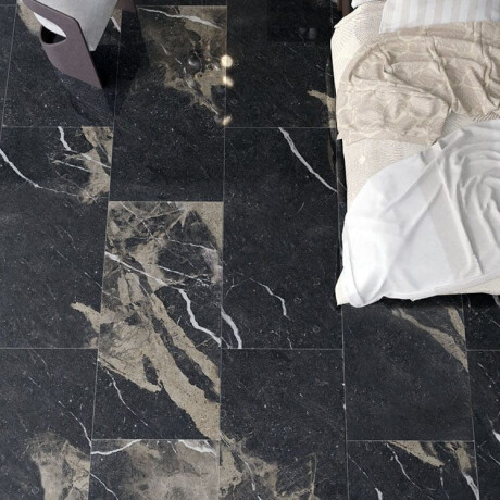 Carrelage en grès émaillé pour sol, 60 x 120, noir avec des veines dorées, brillant, rectifié, A4H109 Pierre Black #5