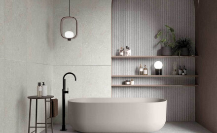 Carrelage mural 60 x 120 cm, beige mat, référence A4H1100 Shellstone Beige Rigat-One