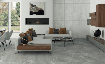 Carrelage en grès émaillé pour sol, 60 x 120 cm, gris clair mat, rectifié, A4H125, Materia Pearl
