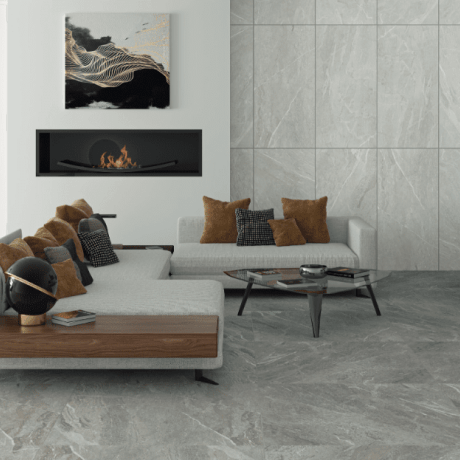 Carrelage en grès émaillé pour sol, 60 x 120 cm, gris clair mat, rectifié, A4H125, Materia Pearl #1