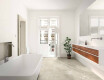 Carrelage en grès cérame pour sol, 60 x 120, gris clair avec des nuances chaudes de beige et des veines, finition mate, référence A4H140 Ermetica Bianco