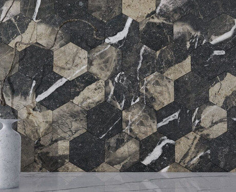 Carrelage en grès cérame grand format 120 x 280 cm, noir brillant avec des veines dorées, rectifié, A4H195 Pierre Black