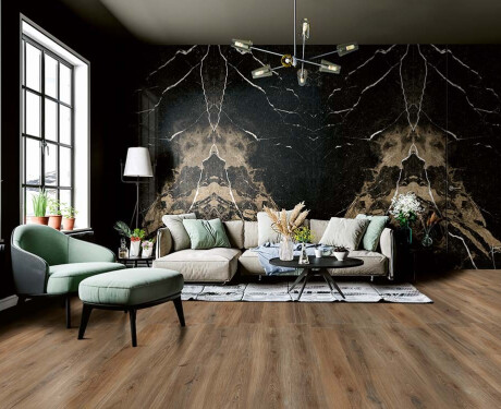 Carrelage en grès cérame grand format pour sol, 120 x 280 cm, Bookmatch noir brillant avec veines dorées, rectifié, A4H203 Pierre Black