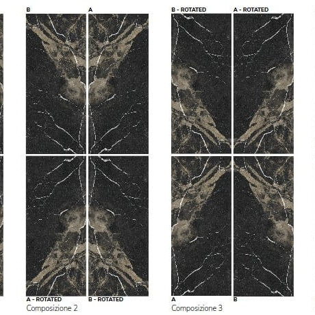 Carrelage en grès cérame grand format pour sol, 120 x 280 cm, Bookmatch noir brillant avec veines dorées, rectifié, A4H203 Pierre Black #3