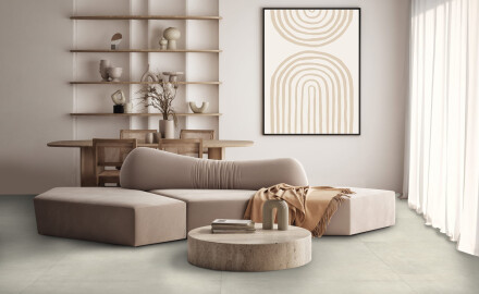 Carrelage en grès émaillé pour sol, 120 x 120 cm, gris clair béton mat, rectifié, A4H301 Massive Snow