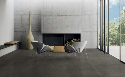 Carrelage en grès émaillé pour sol, 60 x 120 cm, gris foncé béton mat, rectifié, A4H327 Massive Dimgray