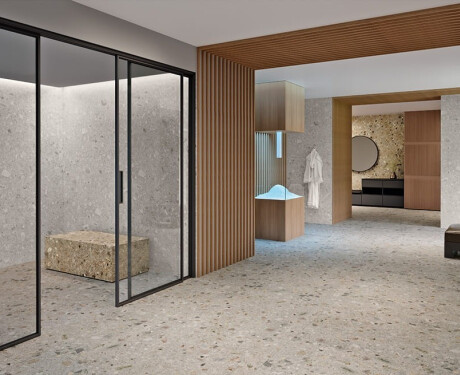 Carrelage en grès émaillé pour sol, 120 x 280 cm, beige, effet terrazzo, mat, rectifié, A4H406 Ceppo Di Gre Warm