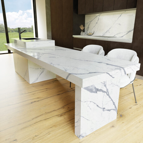 Carrelage en grès cérame grand format 120 x 270 cm, brillant, avec des veines grises, rectifié, référence A4H451 Statuario Superiore #10