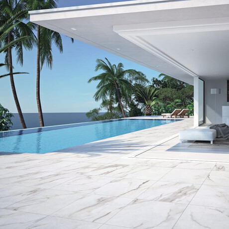 Carrelage en grès cérame grand format 120 x 280, marbre blanc veiné de gris, brillant A4H462 Calacatta #1