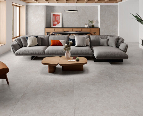 Carrelage en grès cérame pour sol 100 x 100, travertin coupé transversalement, mat, gris A4H497 Chrono Grey