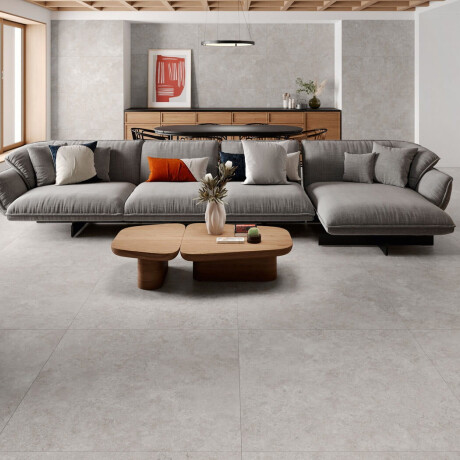 Carrelage en grès cérame pour sol 100 x 100, travertin coupé transversalement, mat, gris A4H497 Chrono Grey #1