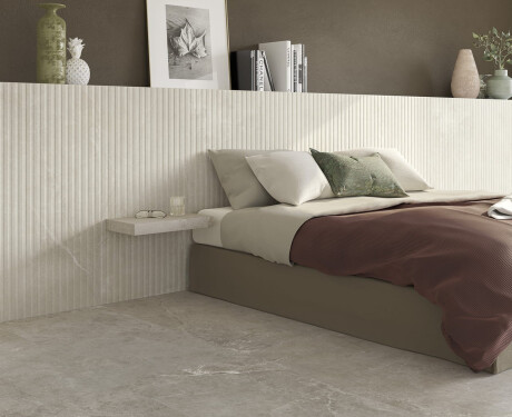 Carrelage en grès cérame rainuré pour sol, 60 x 120, gris clair mat, A4H510 Rigat-One Ermetica Bianco