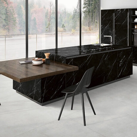 Carrelage en grès cérame grand format 120 x 280, marbre noir veiné de blanc, brillant A4H687 Markina Black #7