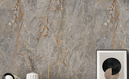 Carrelage en grès cérame grand format 120 x 280, marbre gris veiné d'or, brillant A4H721 Sarankolin
