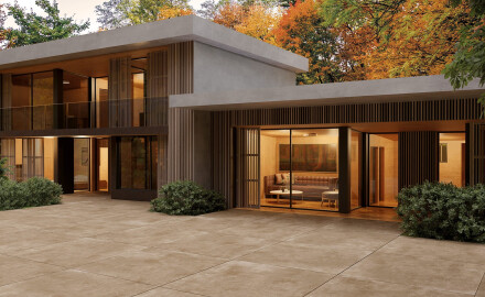 Carrelage en grès cérame grand format 120 x 280, effet béton taupe mat, référence A4H758, collection Louft Taupe