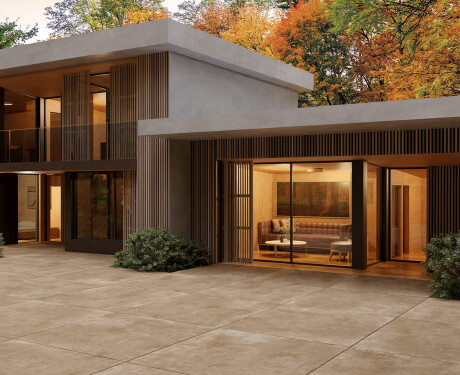 Carrelage en grès cérame grand format 120 x 280, effet béton taupe mat, référence A4H758, collection Louft Taupe