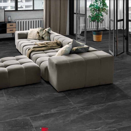 Carrelage en grès émaillé pour sol, 60 x 120 cm, noir mat, rectifié, A4H85 Iroc Black #18