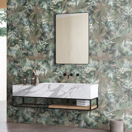 Carrelage mural en grès 60 x 120 cm, beige, motifs végétaux, finition mate A4H922 Kamu #3