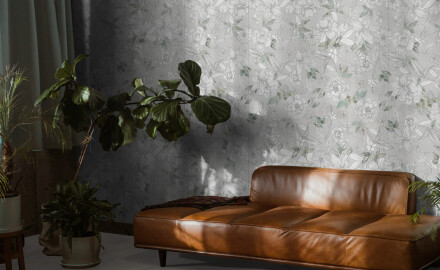 Carrelage mural en grès 60 x 120 cm, gris, motifs floraux, finition mate A4H923 Lirio