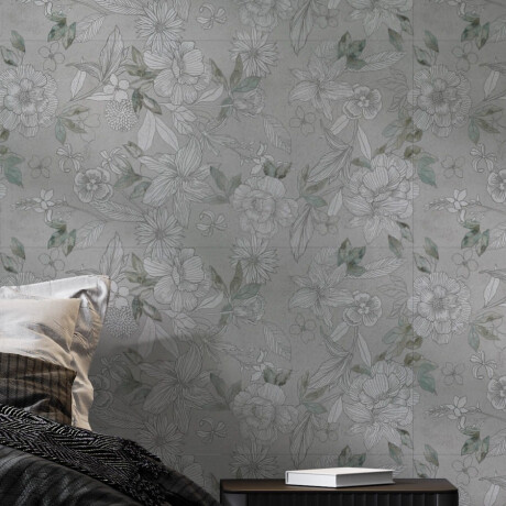 Carrelage mural en grès 60 x 120 cm, gris, motifs floraux, finition mate A4H923 Lirio #2