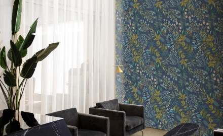 Carrelage mural en grès 60 x 120 cm, bleu, motifs végétaux, finition mate A4H924 Majorele