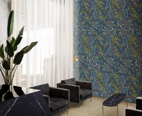 Carrelage mural en grès 60 x 120 cm, bleu, motifs végétaux, finition mate A4H924 Majorele