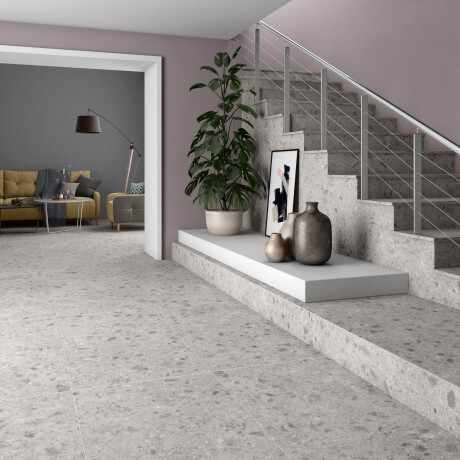 Carrelage en grès émaillé pour sol 60x120, gris mat, rectifié, A4H97, terrazzo #10
