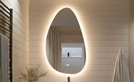 Miroir irrégulier avec éclairage, 64×104 cm, bicolore, interrupteur tactile, tapis chauffant