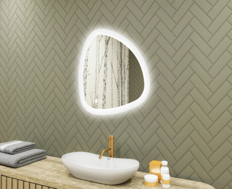 Miroir irrégulier avec éclairage, bicolore, interrupteur tactile, tapis chauffant