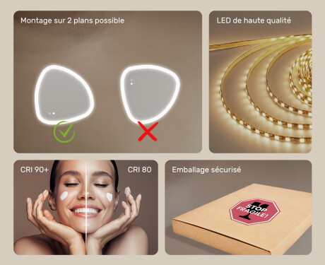 Miroir irrégulier avec éclairage, bicolore, interrupteur tactile, tapis chauffant #6