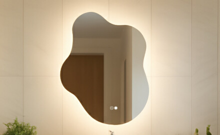 Miroir irrégulier avec éclairage, 74×94 cm, bicolore, interrupteur tactile, tapis chauffant