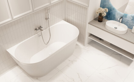 Baignoire autoportante Glamour 170 cm avec siphon et bouchon/drain en blanc