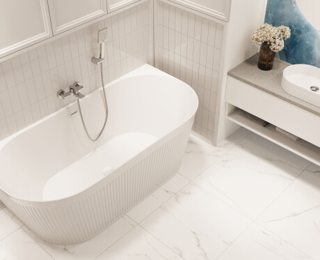 Baignoire autoportante Glamour 170 cm avec siphon et bouchon/drain en blanc