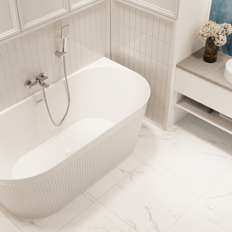 Baignoire autoportante Glamour 170 cm avec siphon et bouchon/drain en blanc #1
